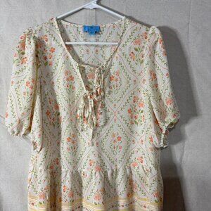 🌸 CeCe Floral Tie-Front Blouse - XL - Romantic & Chic 🌸